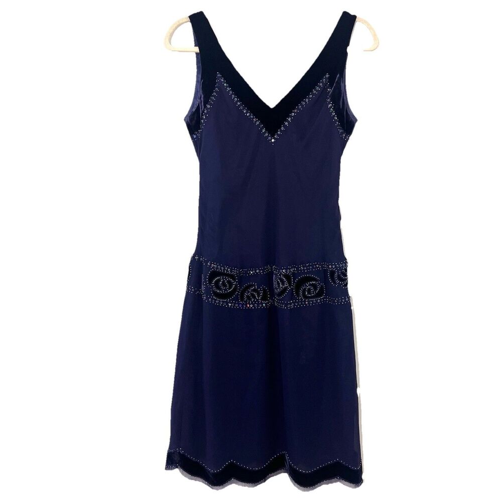 Vintage Nine West Silk Dress Size 6 Blue Beaded HOCO Formal Event Y2K Fairy